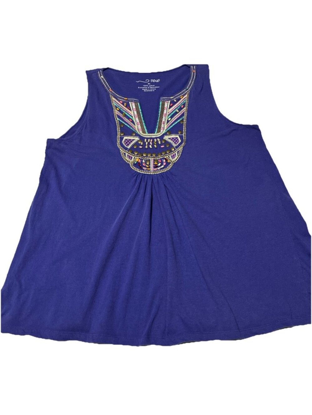 RXB boho Embroidered Beaded Tank Top Women's XL 100% Cotton Embellished